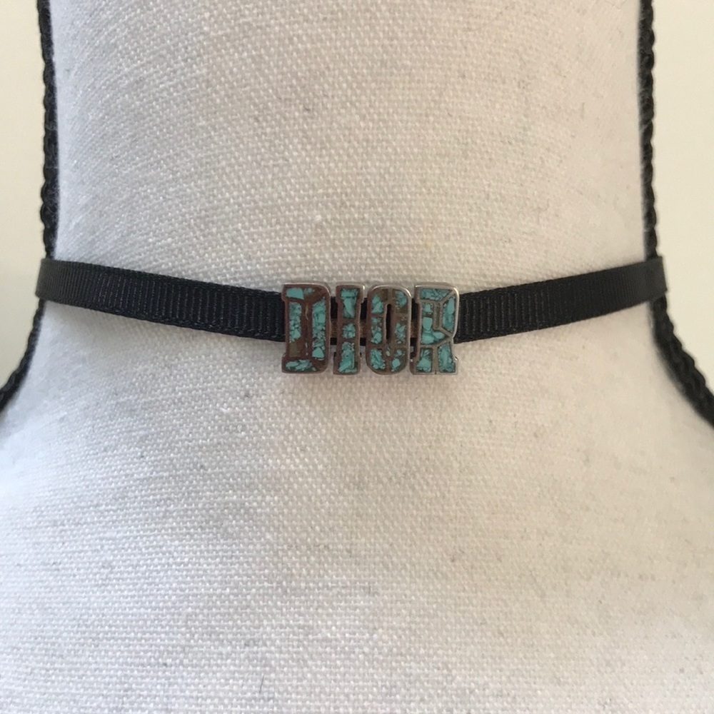 Dior Choker Necklace, Logo in Rusty Blue, OS